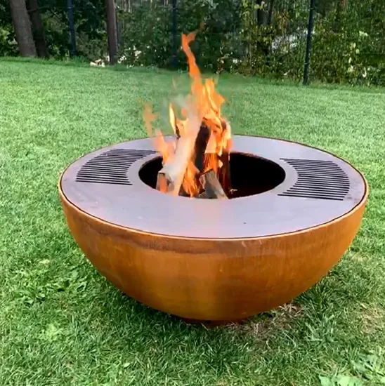 Corten Steel Wood Barbecue with Plancha Outdoor Fire Bowl Grill 100cm